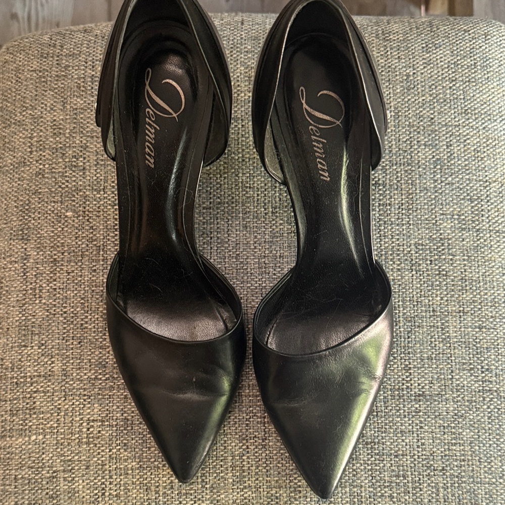 Delman Black Pointed Toe Heels